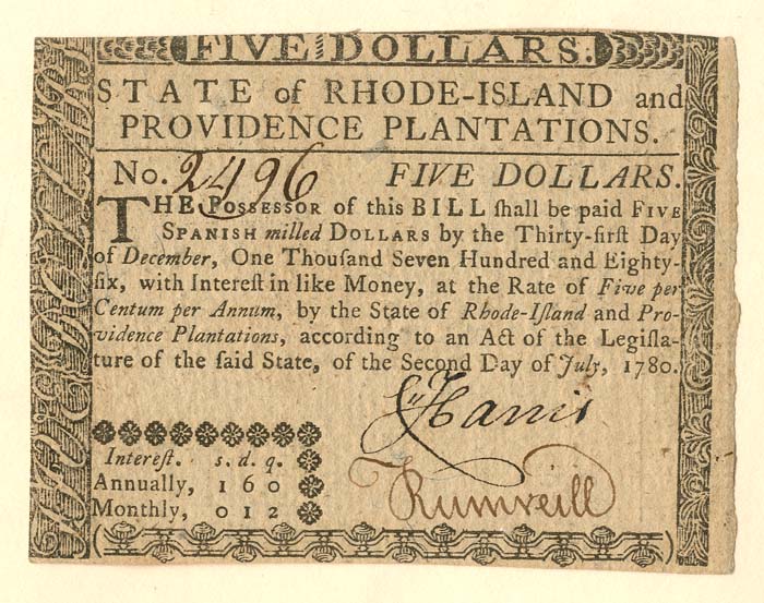 Colonial Currency - FR RI-286 - July 2, 1780 - Paper Money